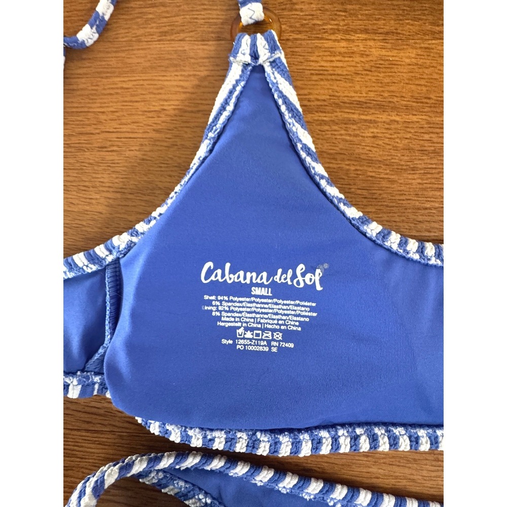 Cabana del Sol Womens Blue White Striped Smocked Bikini Set Size Small - Picture 7 of 7
